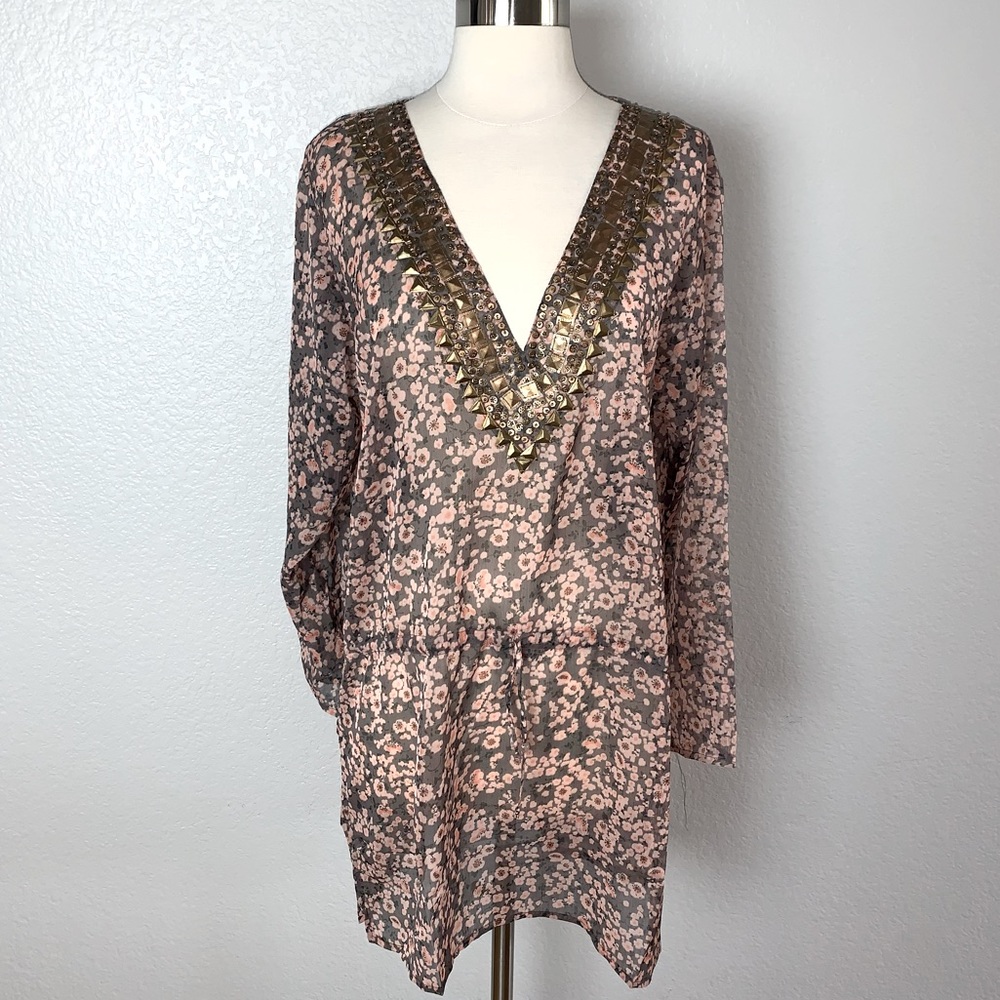 Advance Apparels Women’s Beaded Sequins V-Neck Tunic Beach Cover Up One Size NWT